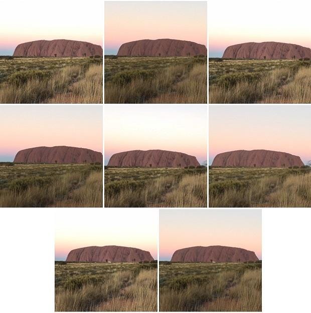&ldquo;A selection of 8 similar looking photos of Uluru with various lighting and framing&rdquo;